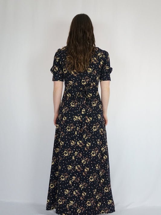 Black Floral Prairie Dress - S