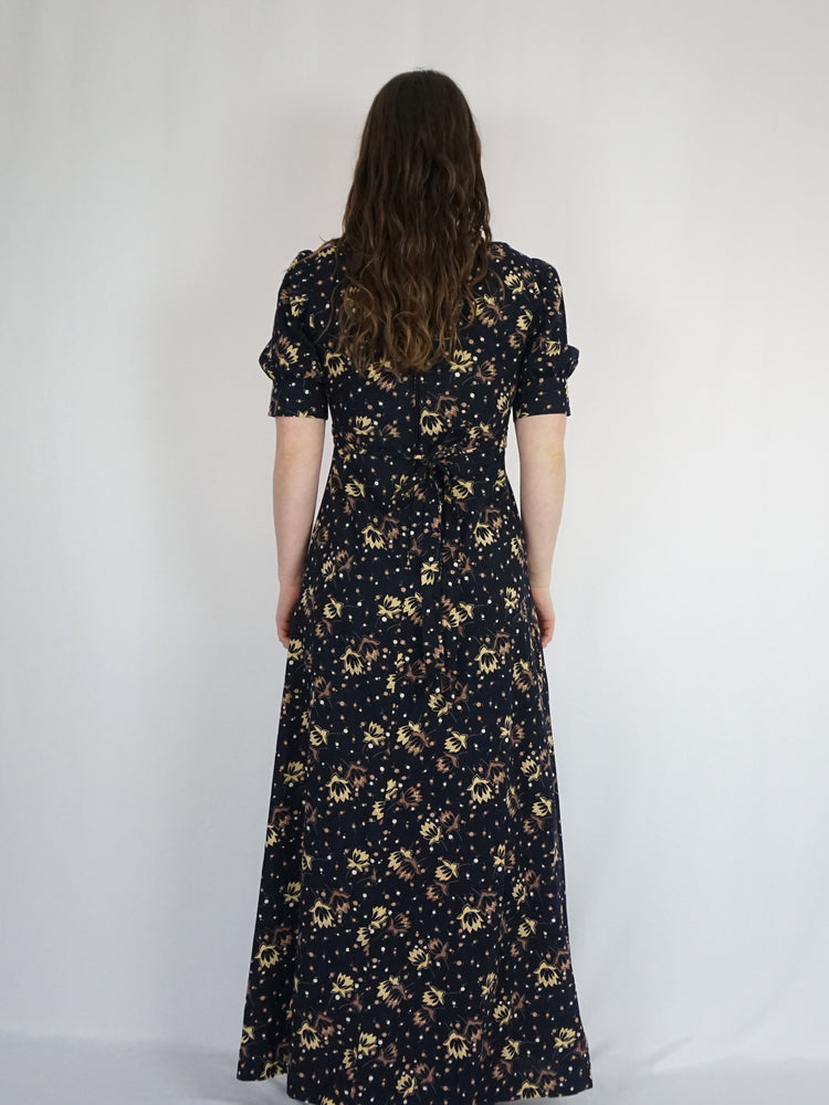 Black Floral Prairie Dress - S