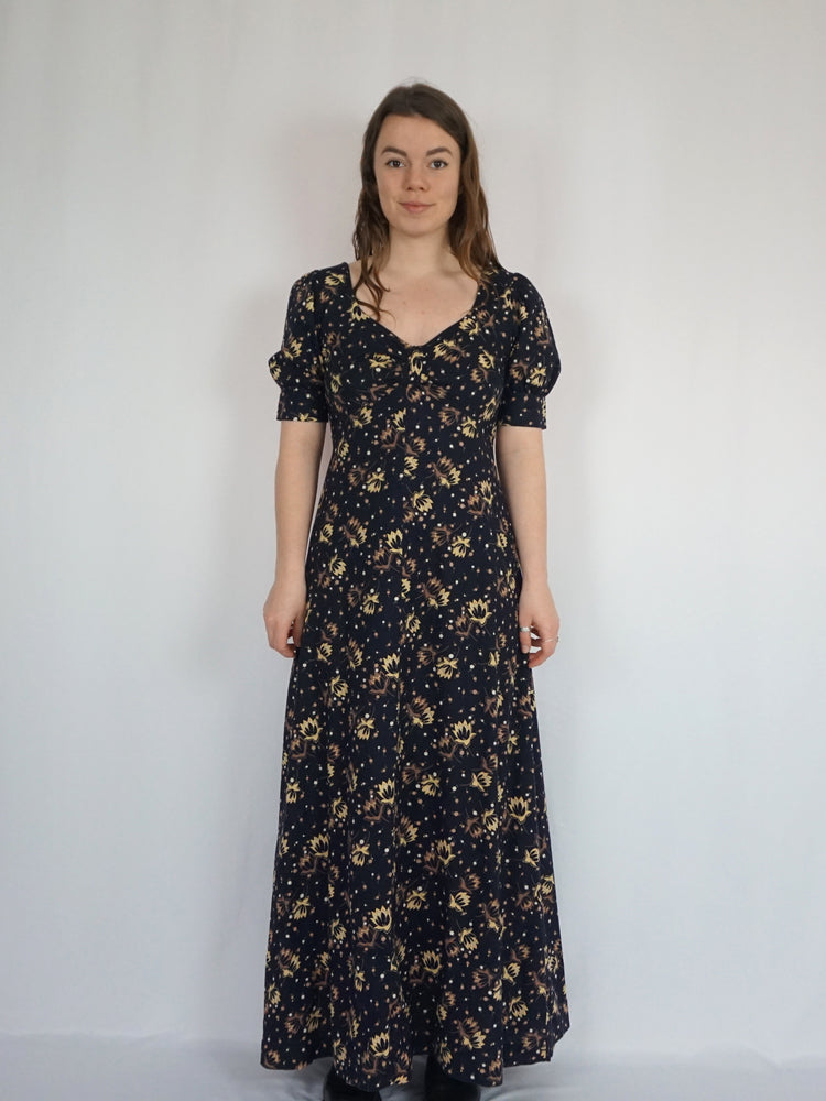 Black Floral Prairie Dress - S