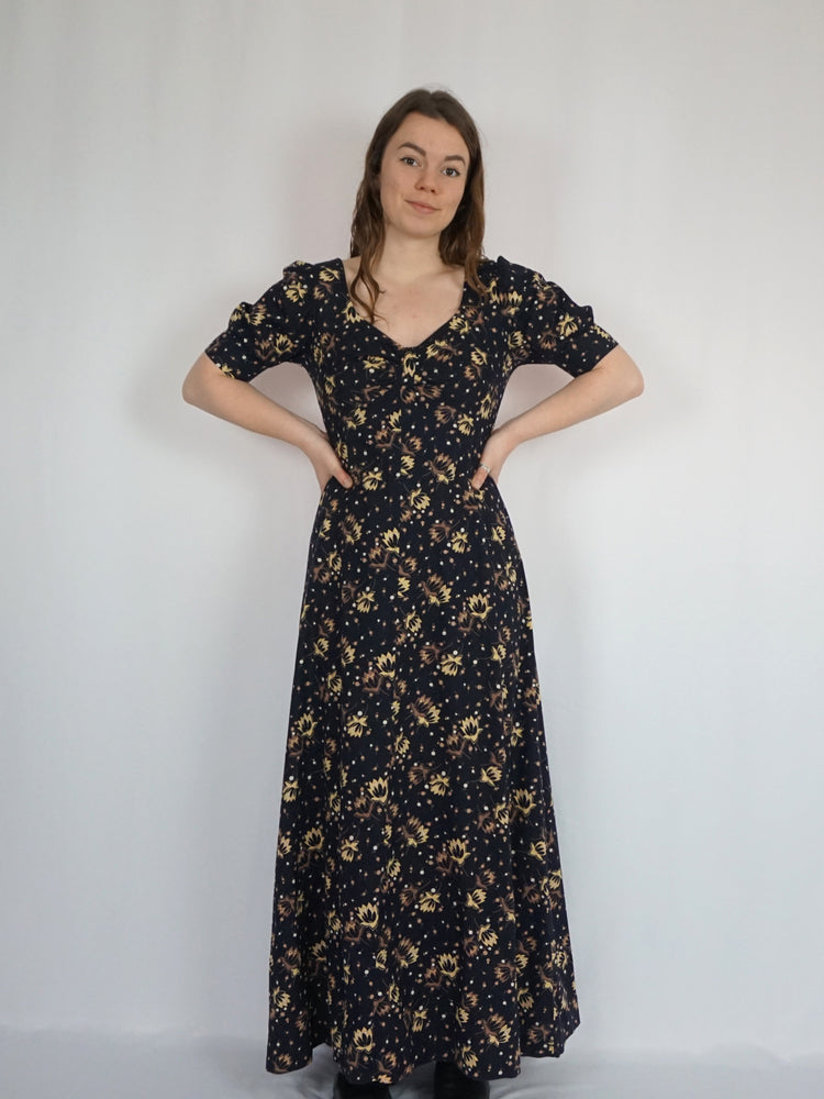 Black Floral Prairie Dress - S