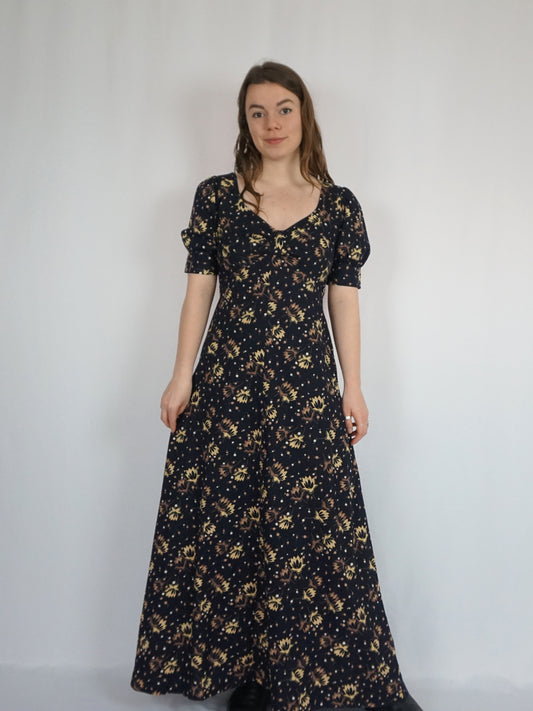 Black Floral Prairie Dress - S