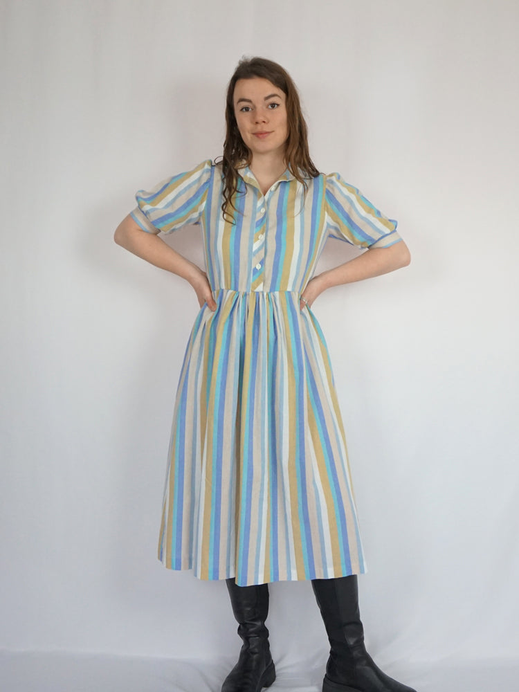 Colourful Striped Midi Dress - S