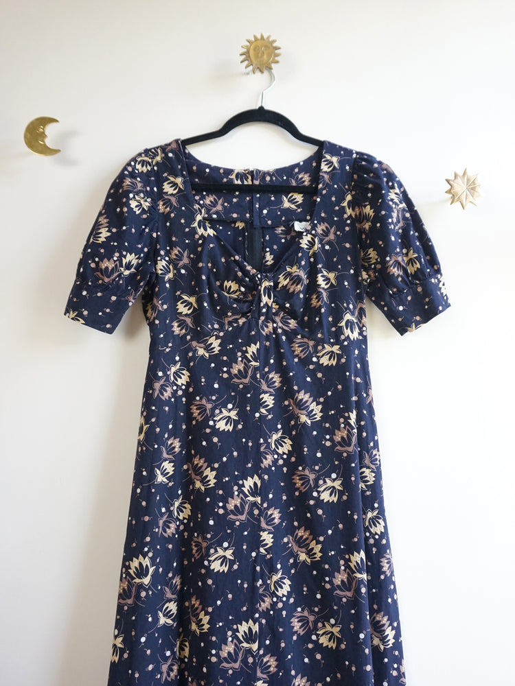 Black Floral Prairie Dress - S