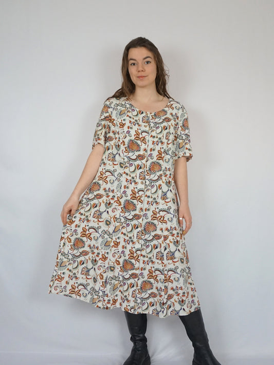 St Michael Patterned Linen Blend Dress - XL