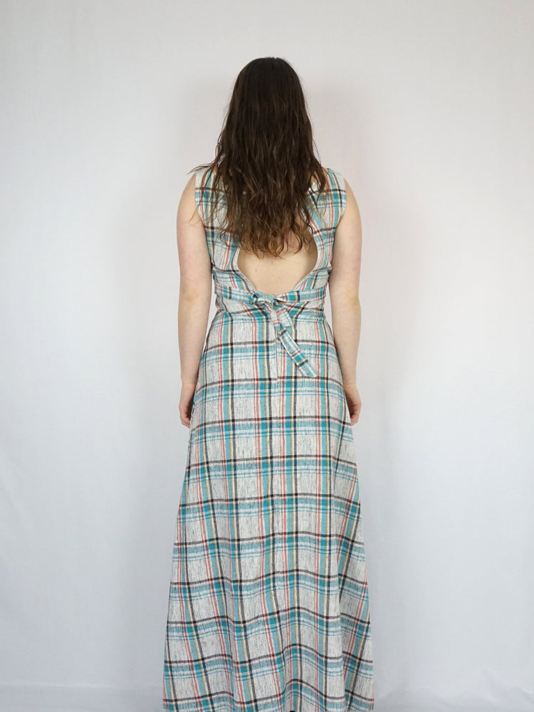 Blue White Checkered Maxi Dress - XS