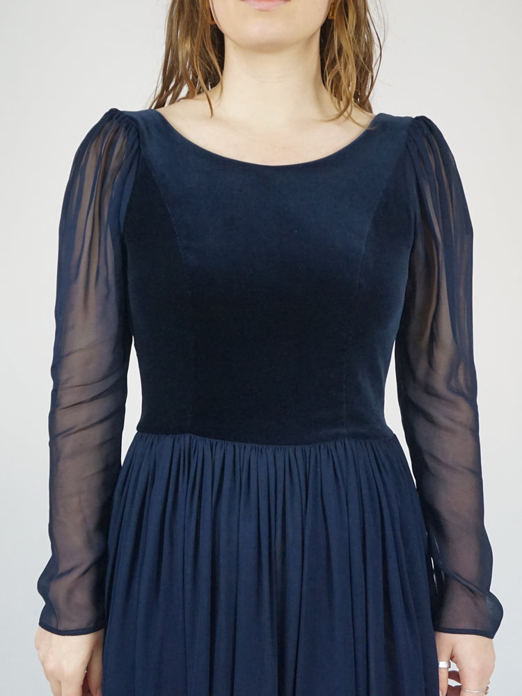 Navy Blue Laura Ashley Party Dress - XS