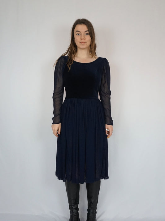 Navy Blue Laura Ashley Party Dress - XS