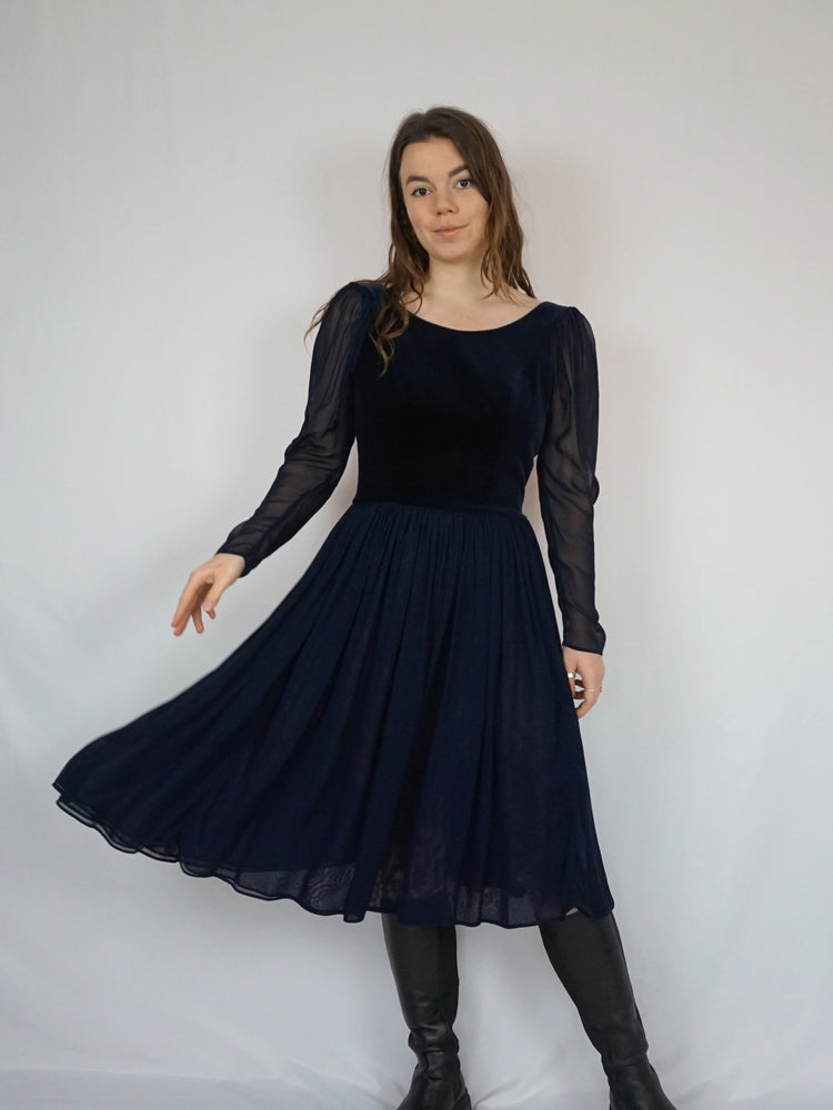 Navy Blue Laura Ashley Party Dress - XS