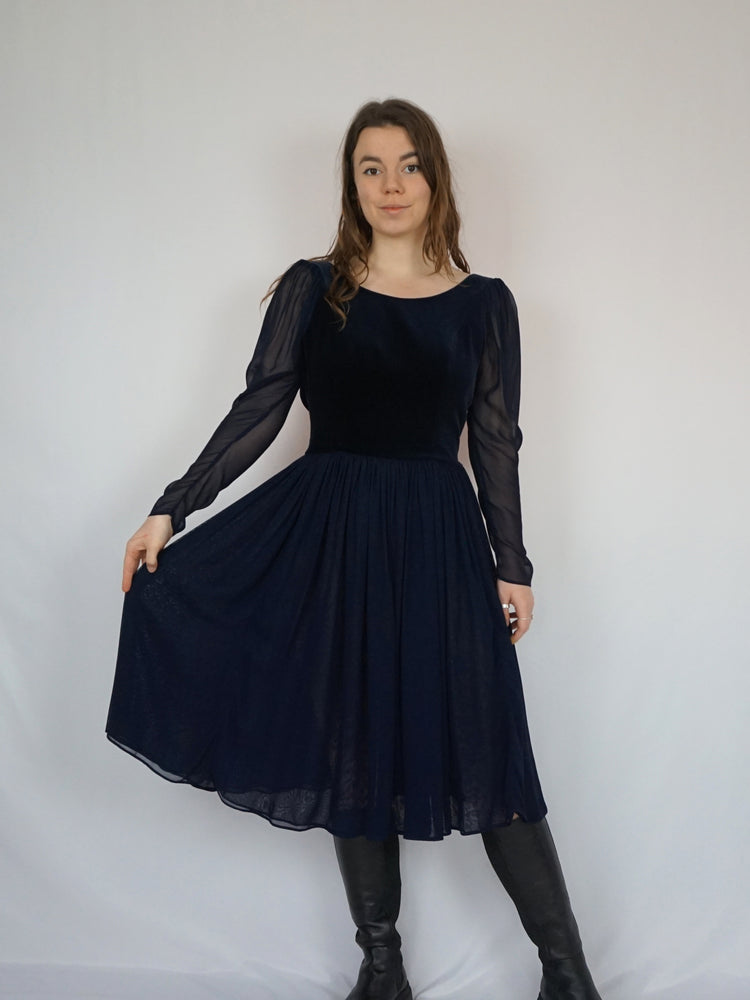 Navy Blue Laura Ashley Party Dress - XS