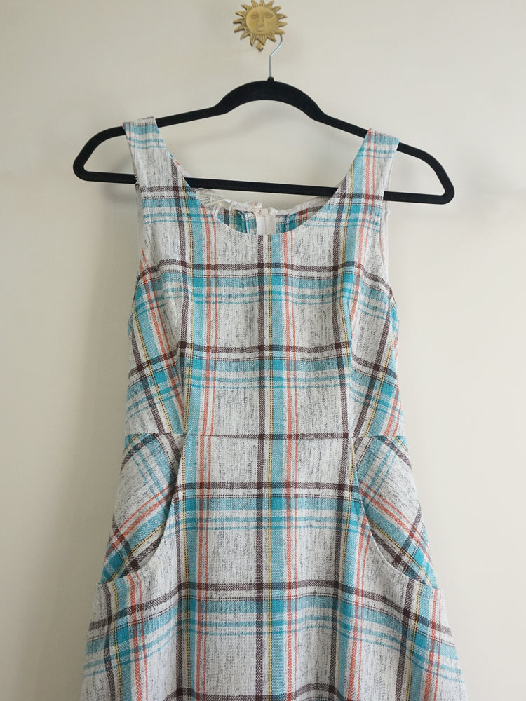 Blue White Checkered Maxi Dress - XS