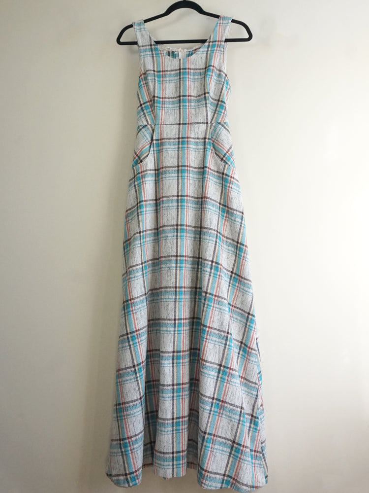 Blue White Checkered Maxi Dress - XS