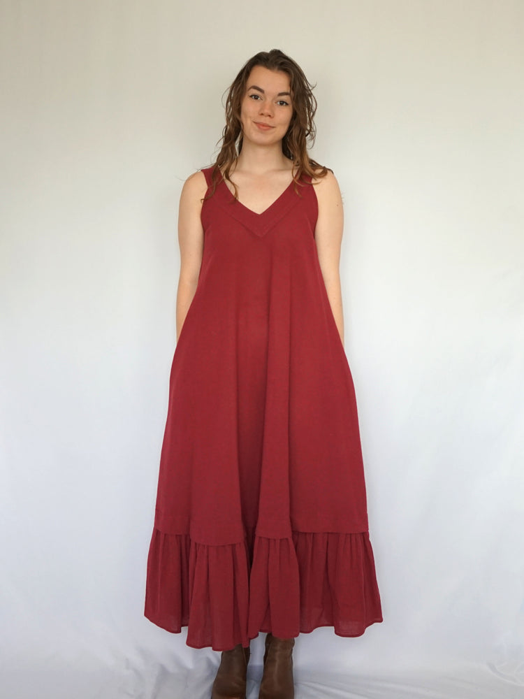 Burgundy Cheesecloth Dress - S