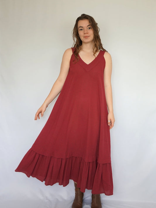 Burgundy Cheesecloth Dress - S