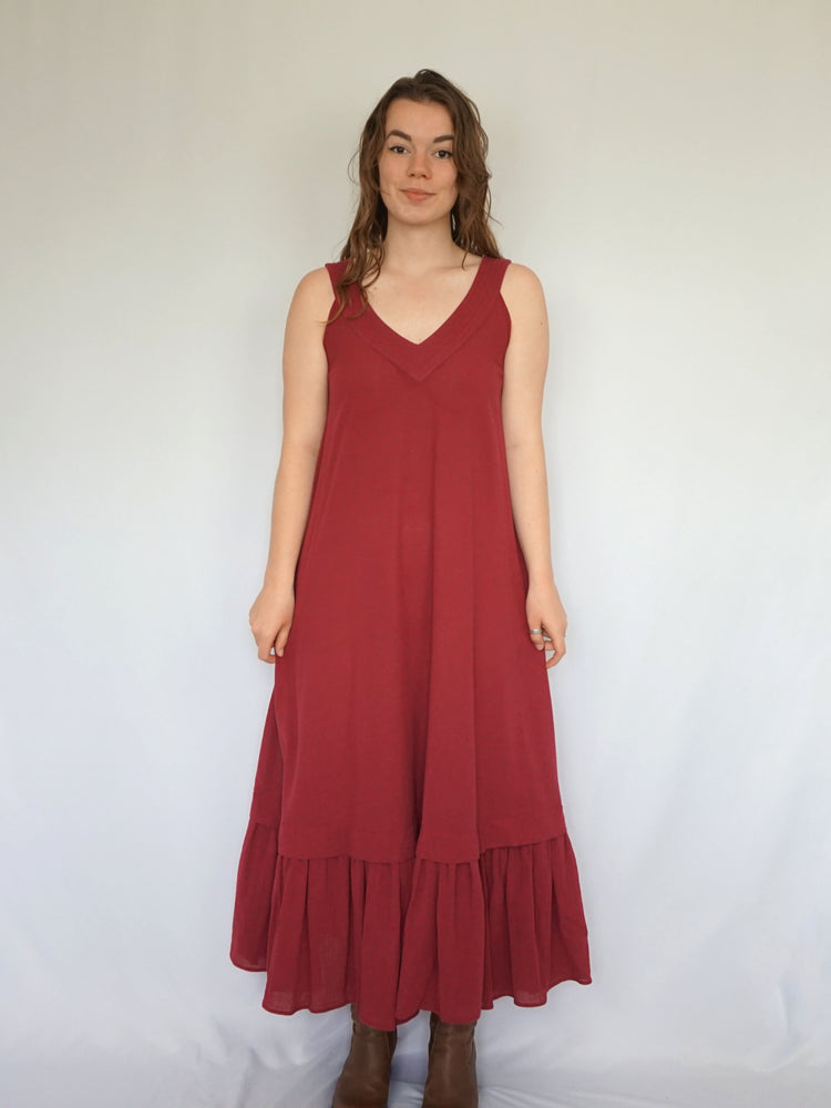 Burgundy Cheesecloth Dress - S