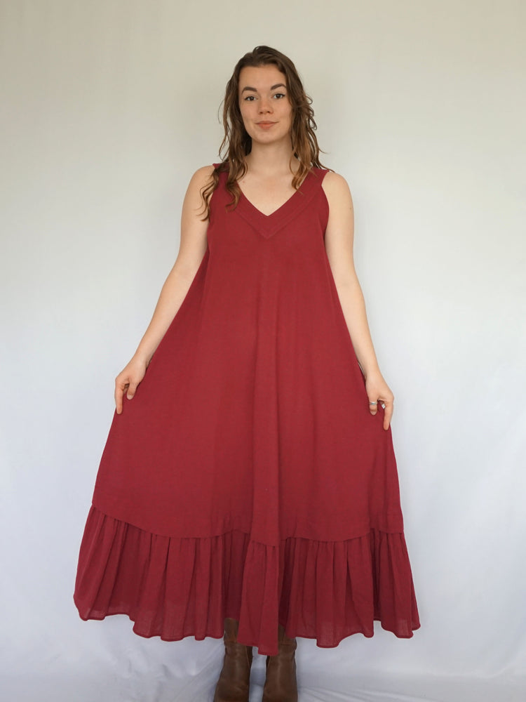 Burgundy Cheesecloth Dress - S