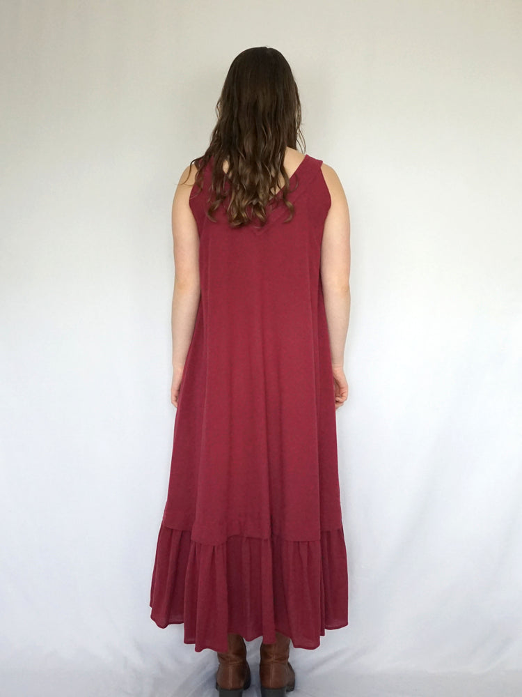 Burgundy Cheesecloth Dress - S