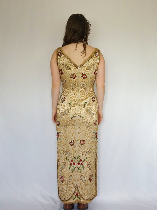 40s Beaded Evening Dress - S