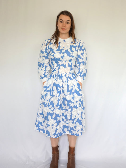 Light Blue Floral Cotton Dress - XS/S