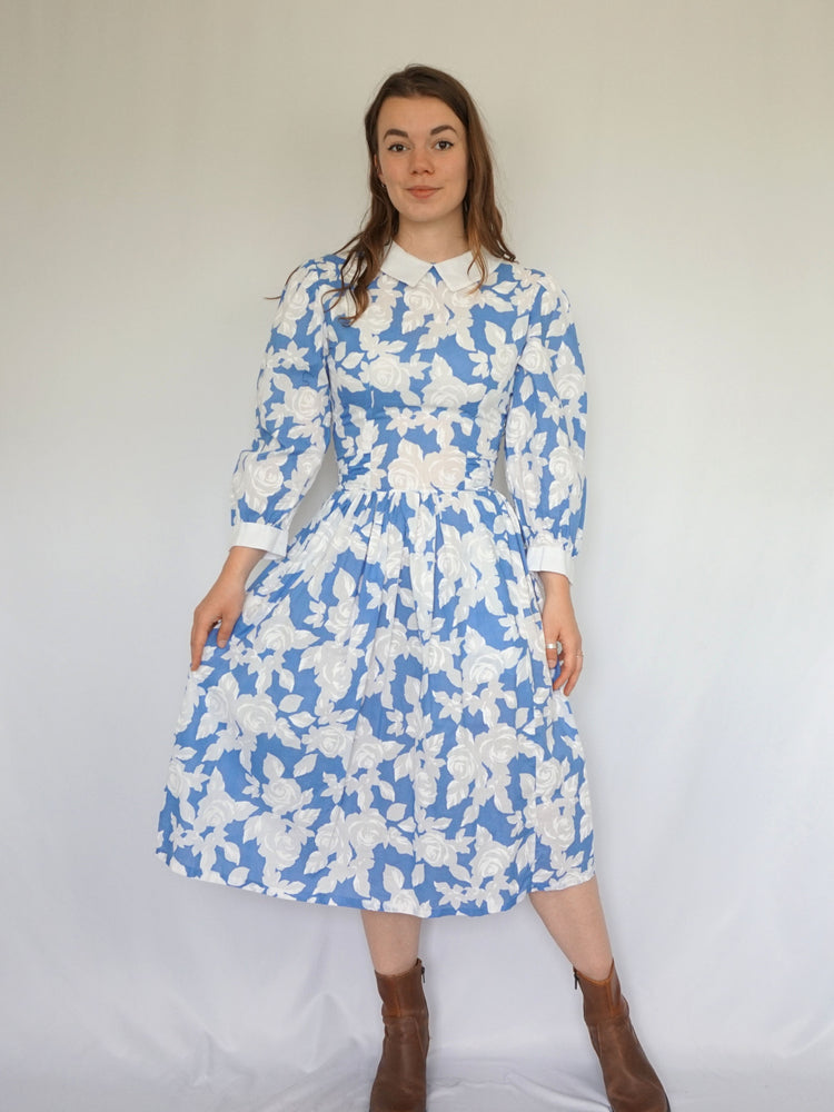 Light Blue Floral Cotton Dress - XS/S