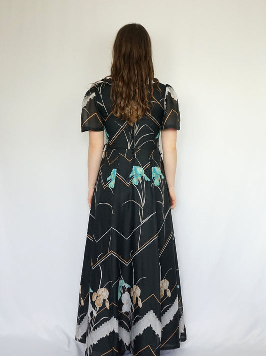 Black Patterned Maxi Dress - S