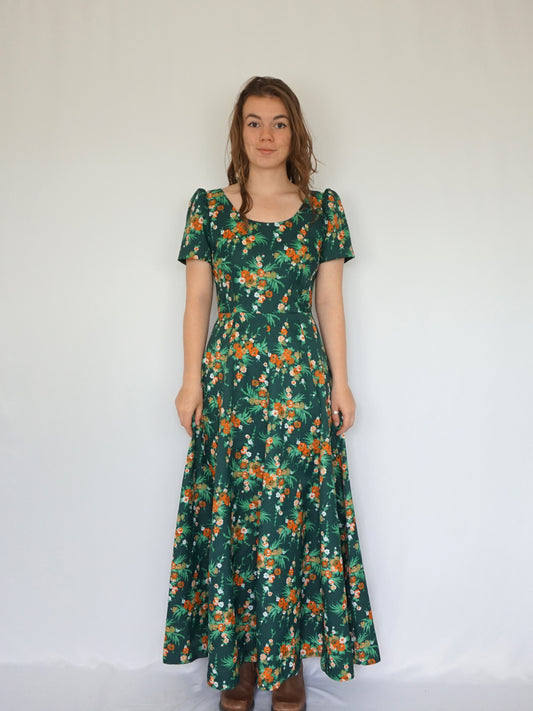 Green Floral Maxi Dress - S