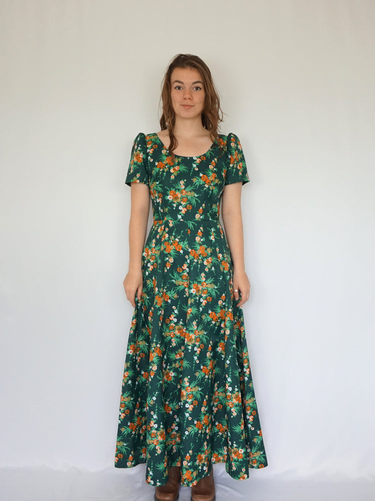 Green Floral Maxi Dress - S