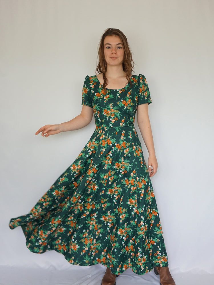 Green Floral Maxi Dress - S