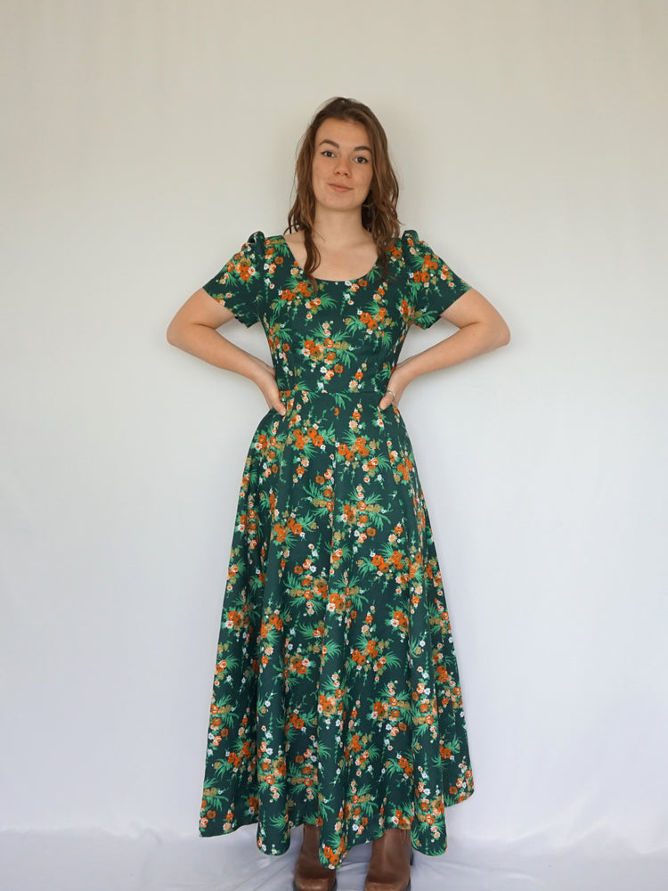 Green Floral Maxi Dress - S