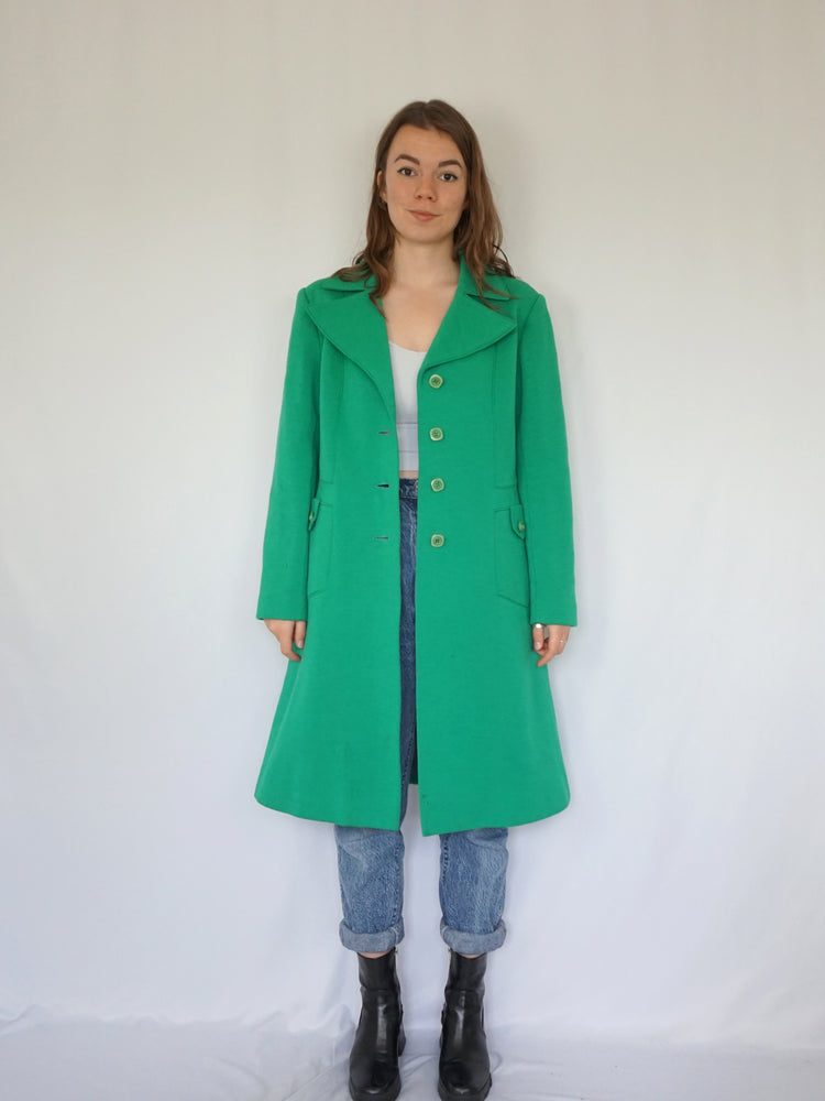 Green Wool Trench Coat - M