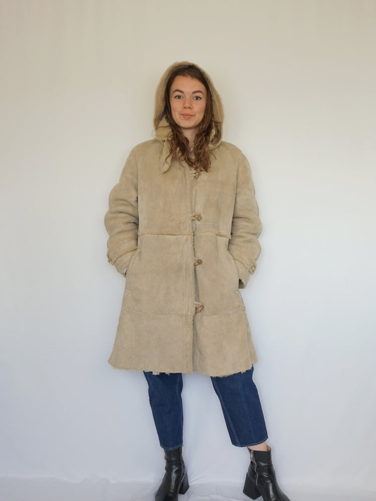 Hooded Sheepskin Coat - M