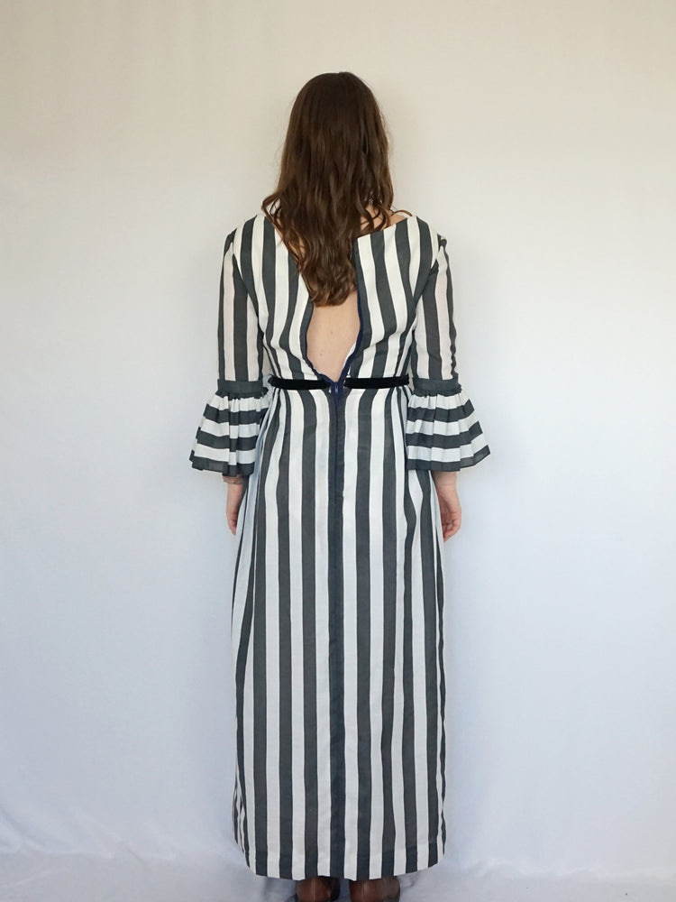 Monochrome Striped Maxi Dress - S