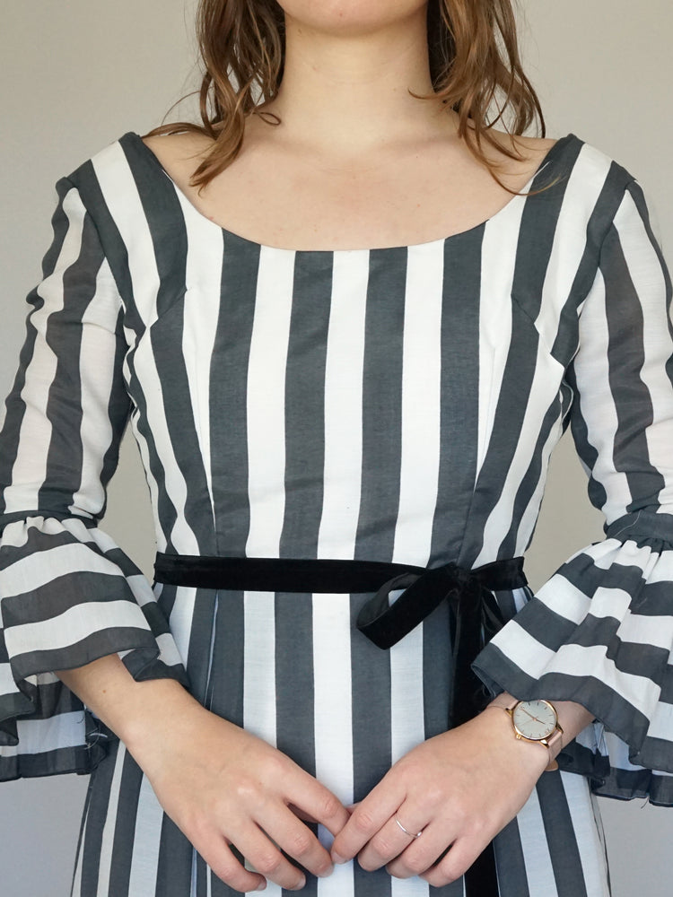 Monochrome Striped Maxi Dress - S