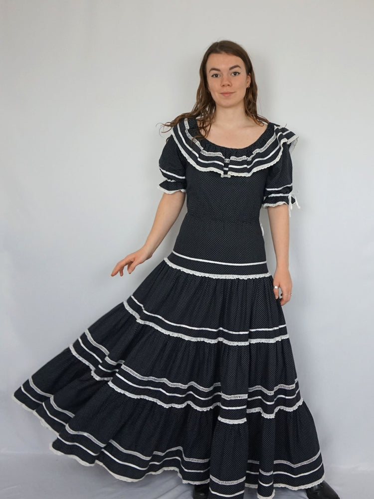 Heavy Cotton Tiered Polka Dot Dress - M