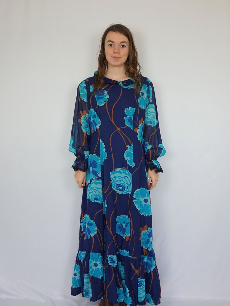 Blue Floral Maxi Dress - L