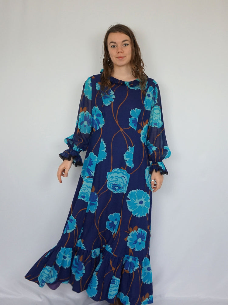 Blue Floral Maxi Dress - L