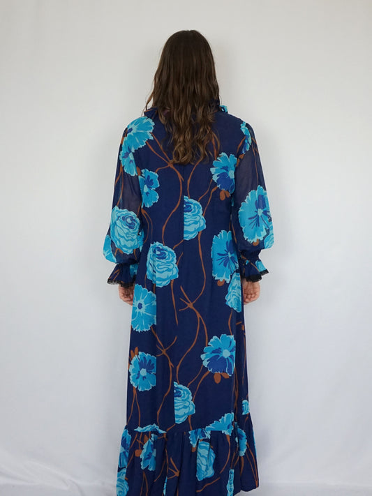 Blue Floral Maxi Dress - L