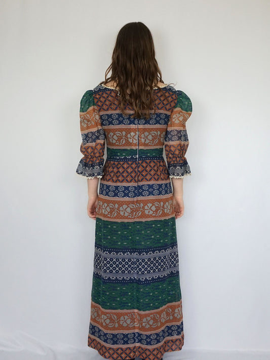 Autumnal Patterned Prairie Dress - S