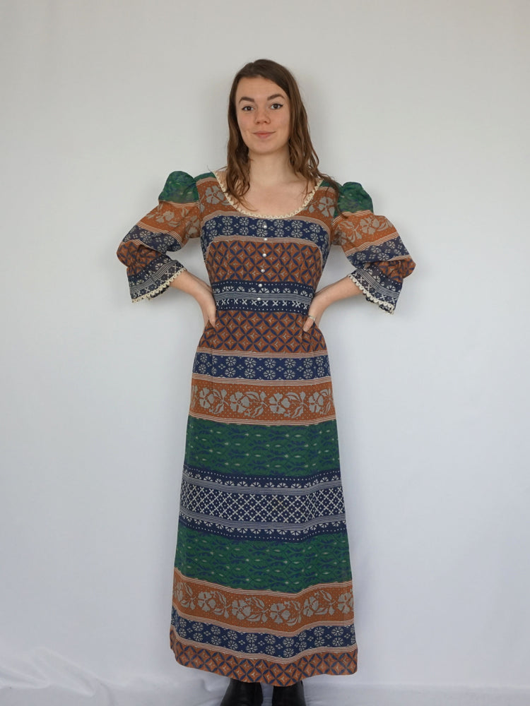 Autumnal Patterned Prairie Dress - S