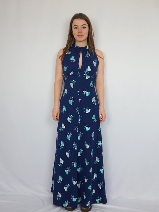 Navy Embroidered Maxi Dress - S