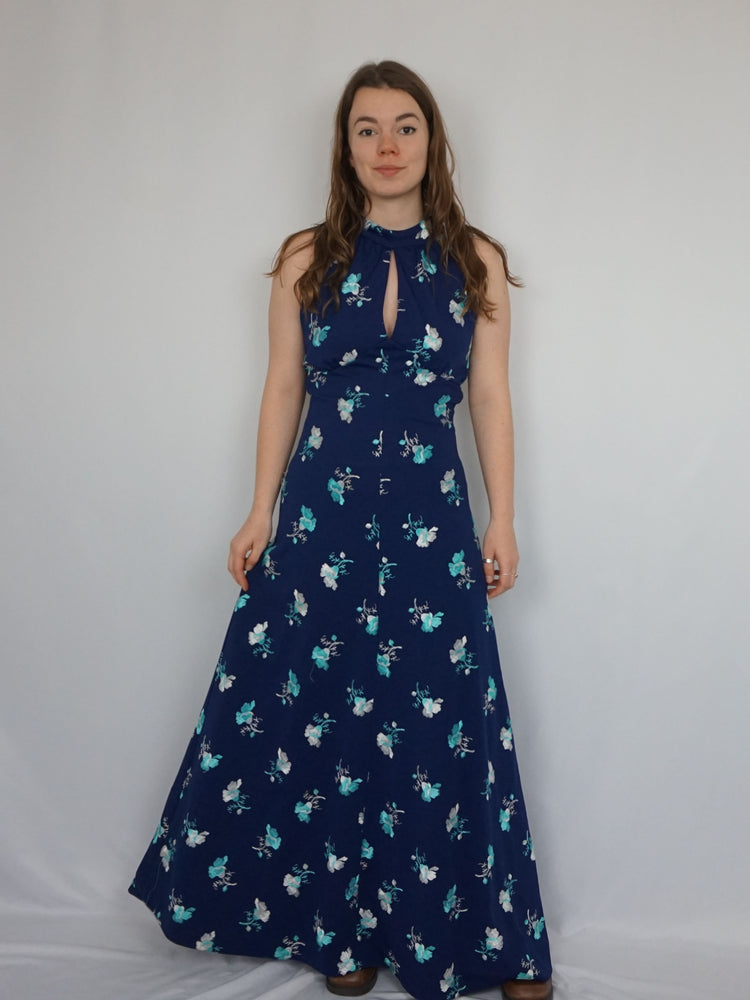 Navy Embroidered Maxi Dress - S