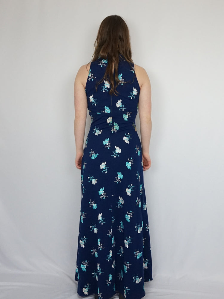 Navy Embroidered Maxi Dress - S