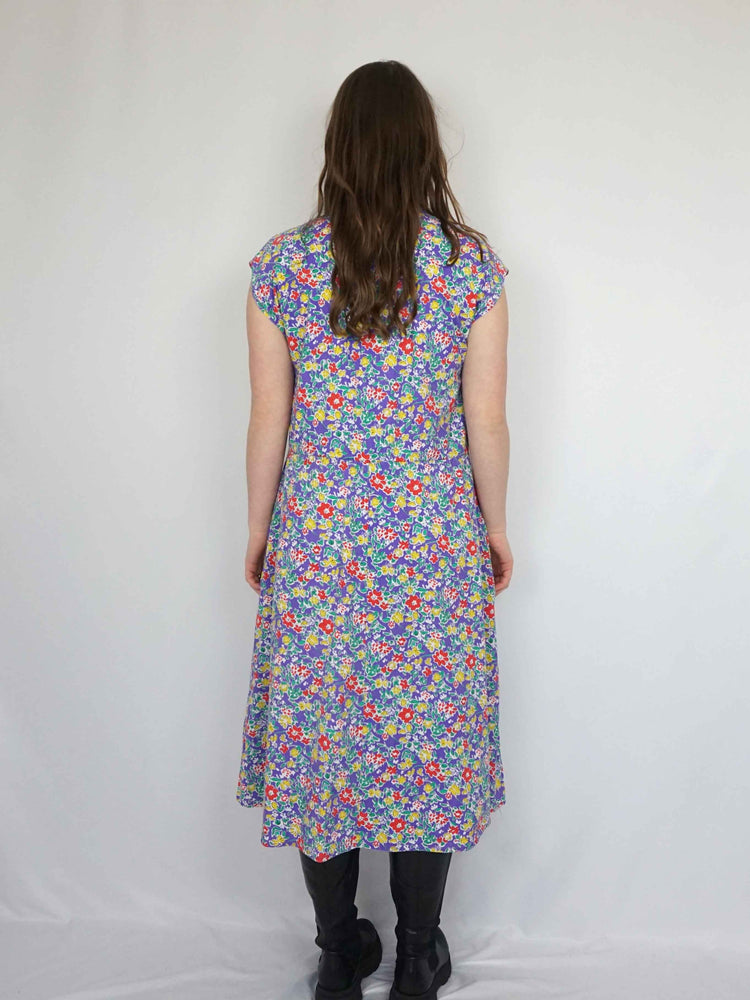 Purple Ditsy Floral Cotton Dress - L