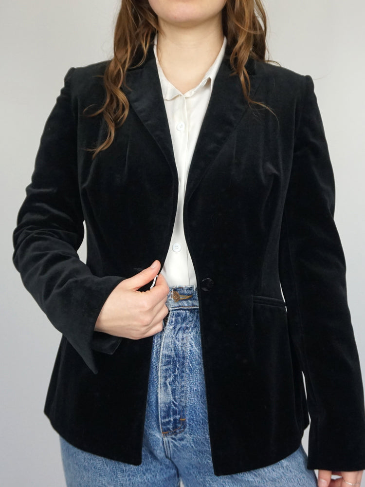 Black Velvet Blazer - S