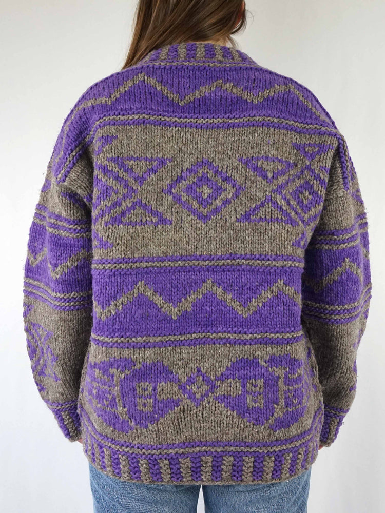 Purple Grey Chunky Wool Jumper - XL